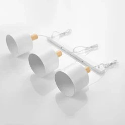 Lindby hanglamp Kadir, 73 cm, 3-lamps, wit, hout