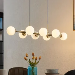 Lindby hanglamp Kiamo, 83 cm, messing, wit, glas, G9