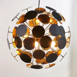 Lindby hanglamp Kinan, Ø 54 cm, zwart, goud, metaal