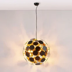 Lindby hanglamp Kinan, Ø 54 cm, zwart, goud, metaal