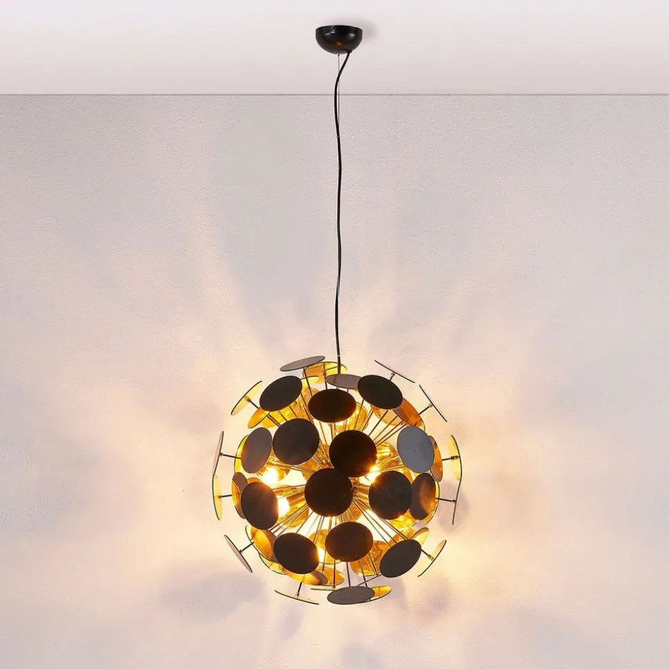 Lindby hanglamp Kinan, Ø 54 cm, zwart, goud, metaal