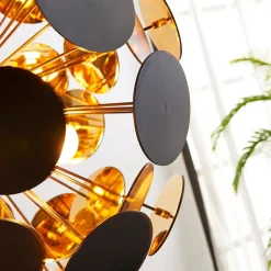 Lindby hanglamp Kinan, Ø 54 cm, zwart, goud, metaal