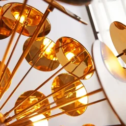 Lindby hanglamp Kinan, Ø 54 cm, zwart, goud, metaal