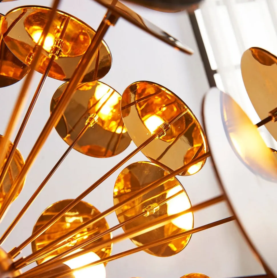 Lindby hanglamp Kinan, Ø 54 cm, zwart, goud, metaal