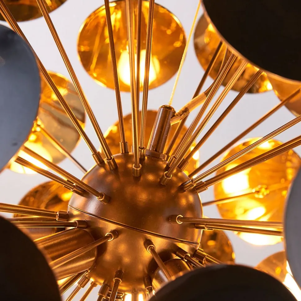 Lindby hanglamp Kinan, Ø 54 cm, zwart, goud, metaal