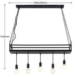 Lindby hanglamp Kirista, 5-lamps, zwart, metaal, 100cm
