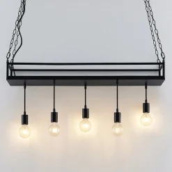 Lindby hanglamp Kirista, 5-lamps, zwart, metaal, 100cm