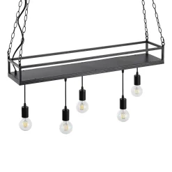 Lindby hanglamp Kirista, 5-lamps, zwart, metaal, 100cm