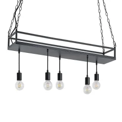 Lindby hanglamp Kirista, 5-lamps, zwart, metaal, 100cm