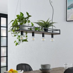 Lindby hanglamp Kirista, 4-lamps, zwart, hout, 100 cm