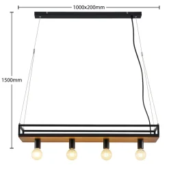 Lindby hanglamp Kirista, 4-lamps, zwart, hout, 100 cm