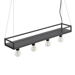 Lindby hanglamp Kirista, 4-lamps, zwart, hout, 100 cm