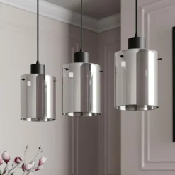 Lindby hanglamp Kourtney, 3-lamps, zwart/grijs, glas, E27