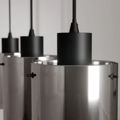 Lindby hanglamp Kourtney, 3-lamps, zwart/grijs, glas, E27