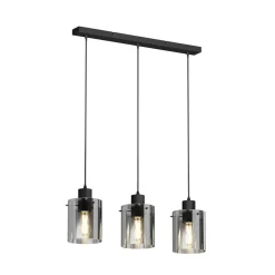 Lindby hanglamp Kourtney, 3-lamps, zwart/grijs, glas, E27