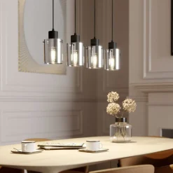 Lindby hanglamp Kourtney, 4-lamps, zwart/grijs, glas, E27