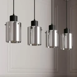 Lindby hanglamp Kourtney, 4-lamps, zwart/grijs, glas, E27