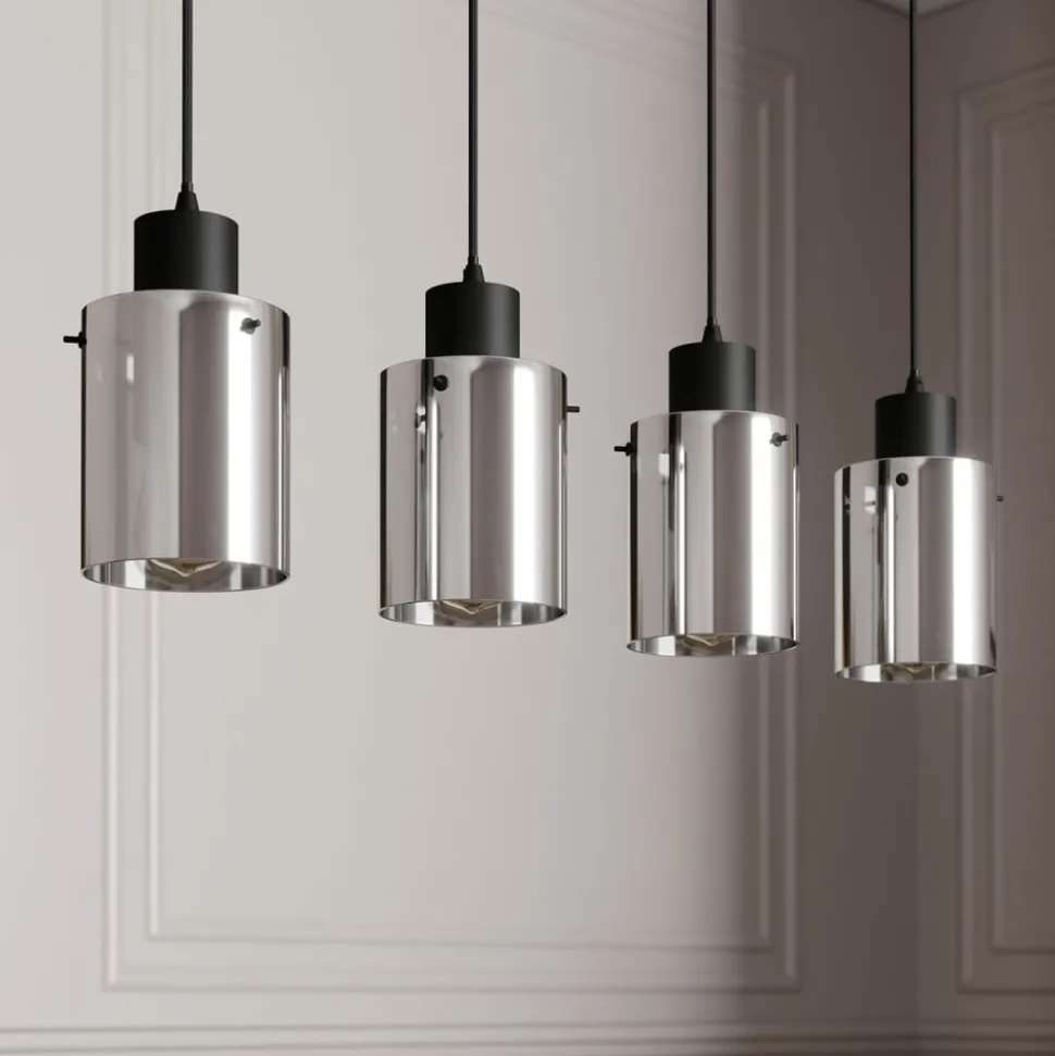 Lindby hanglamp Kourtney, 4-lamps, zwart/grijs, glas, E27