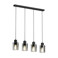Lindby hanglamp Kourtney, 4-lamps, zwart/grijs, glas, E27