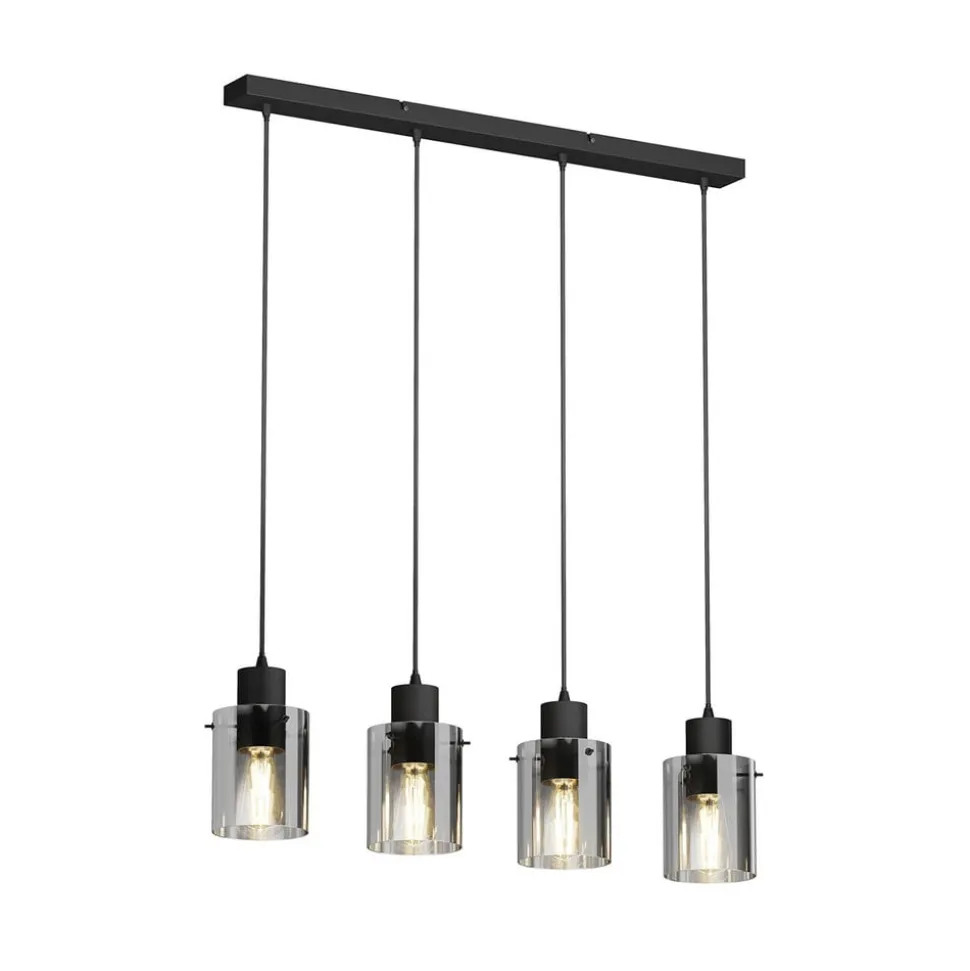 Lindby hanglamp Kourtney, 4-lamps, zwart/grijs, glas, E27