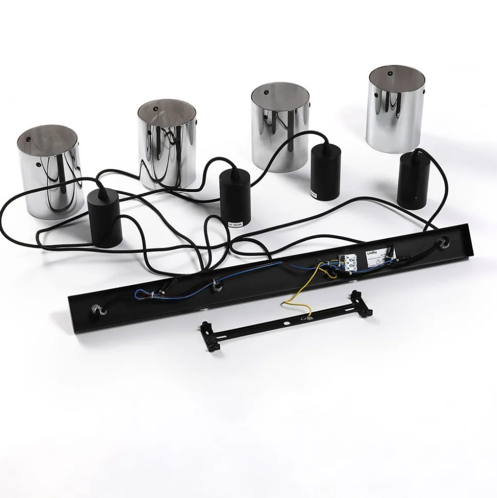 Lindby hanglamp Kourtney, 4-lamps, zwart/grijs, glas, E27