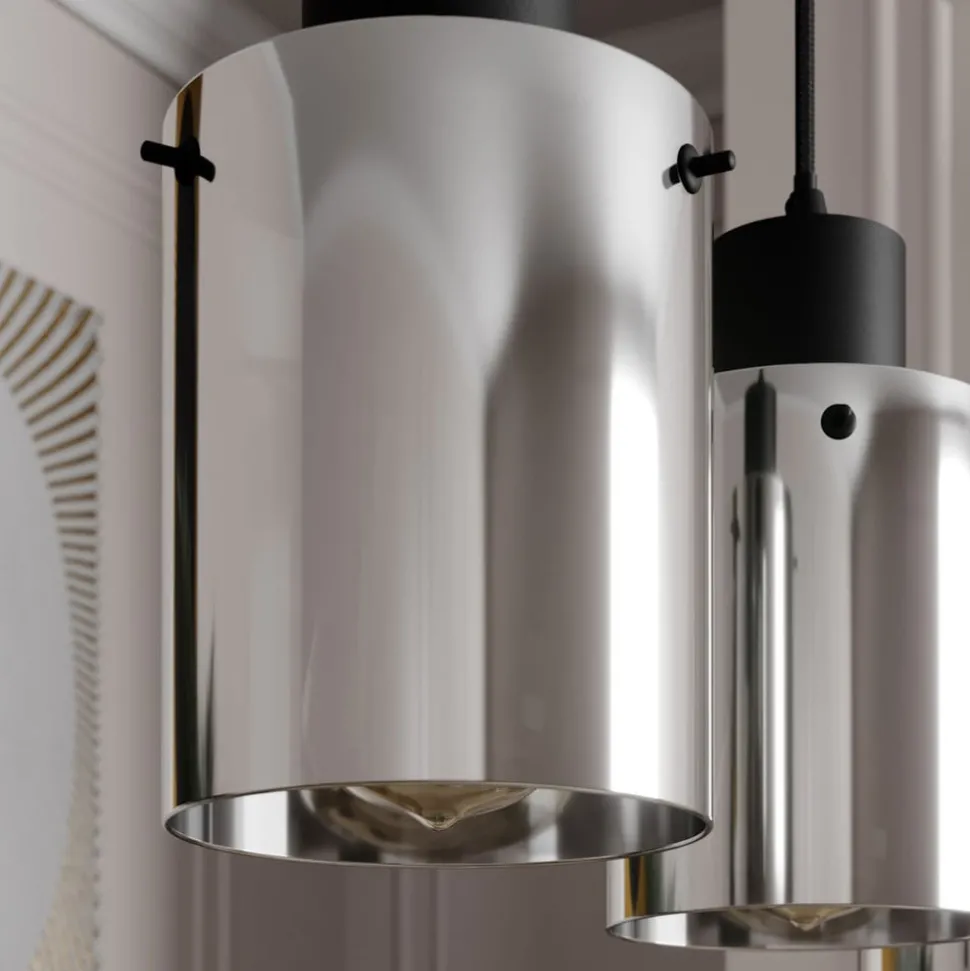 Lindby hanglamp Kourtney, 4-lamps, zwart/grijs, glas, E27