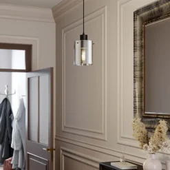 Lindby hanglamp Kourtney, Ø 15 cm, zwart/grijs, glas, E27