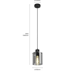 Lindby hanglamp Kourtney, Ø 15 cm, zwart/grijs, glas, E27