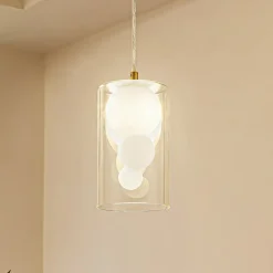 Lindby hanglamp Kupla, opaal/helder, glas, 1-lamp, G9