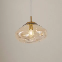 Lindby hanglamp Lelia, amber, glas, Ø 35 cm