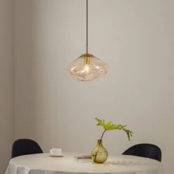 Lindby hanglamp Lelia, amber, glas, Ø 35 cm