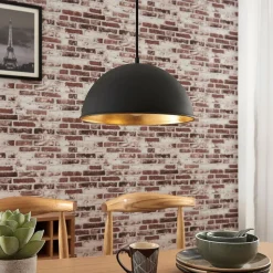 Lindby hanglamp Leya, zwart/goud, metaal, Ø 30 cm, E27