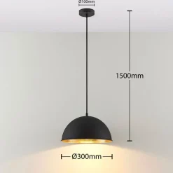 Lindby hanglamp Leya, zwart/goud, metaal, Ø 30 cm, E27