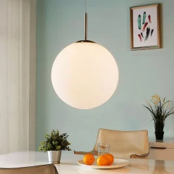 Lindby hanglamp Marike, Ø 35 cm, wit, glas, globe, E27