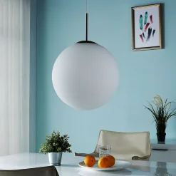 Lindby hanglamp Marike, Ø 35 cm, wit, glas, globe, E27