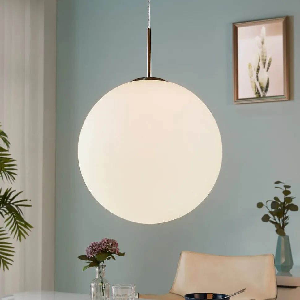 Lindby hanglamp Marike, Ø 40 cm, wit, glas, globe, E27