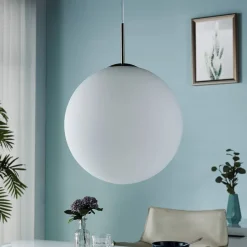 Lindby hanglamp Marike, Ø 40 cm, wit, glas, globe, E27