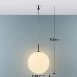 Lindby hanglamp Marike, Ø 40 cm, wit, glas, globe, E27