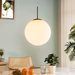 Lindby hanglamp Marike, Ø 30 cm, wit, glas, globe, E27