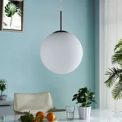 Lindby hanglamp Marike, Ø 30 cm, wit, glas, globe, E27