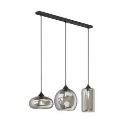 Lindby hanglamp Marla, 3-lamps, glas, rookgrijs, 102cm