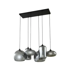 Lindby hanglamp Marla, 6-lamps, glas, rookgrijs, 108cm