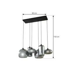 Lindby hanglamp Marla, 6-lamps, glas, rookgrijs, 108cm