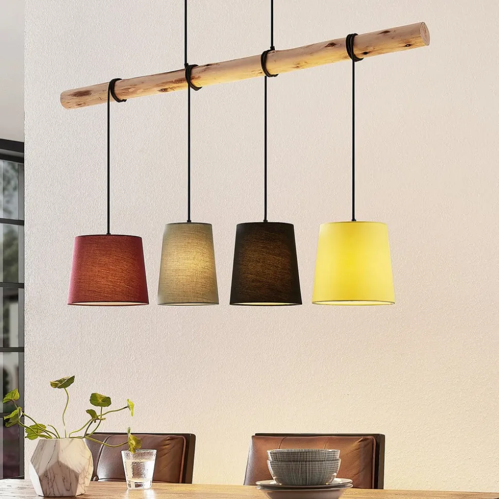 Lindby hanglamp Moskou , kleurrijk, textiel, hout, E27, 116 cm