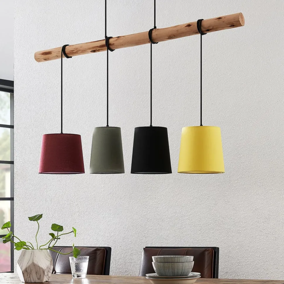 Lindby hanglamp Moskou , kleurrijk, textiel, hout, E27, 116 cm