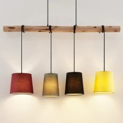 Lindby hanglamp Moskou , kleurrijk, textiel, hout, E27, 116 cm