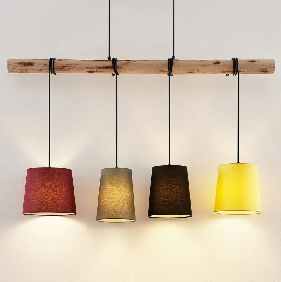 Lindby hanglamp Moskou , kleurrijk, textiel, hout, E27, 116 cm