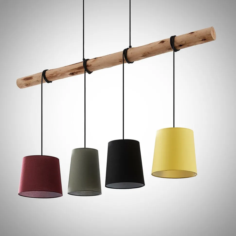 Lindby hanglamp Moskou , kleurrijk, textiel, hout, E27, 116 cm