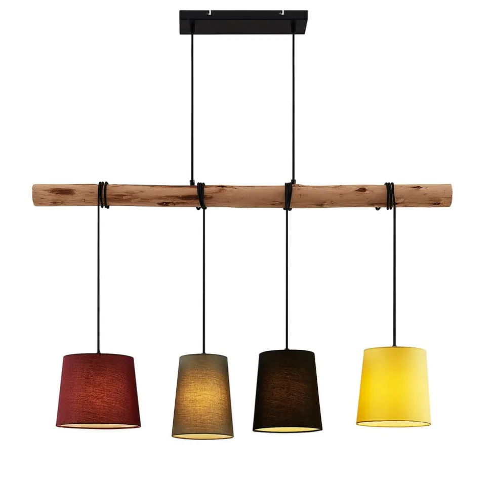 Lindby hanglamp Moskou , kleurrijk, textiel, hout, E27, 116 cm