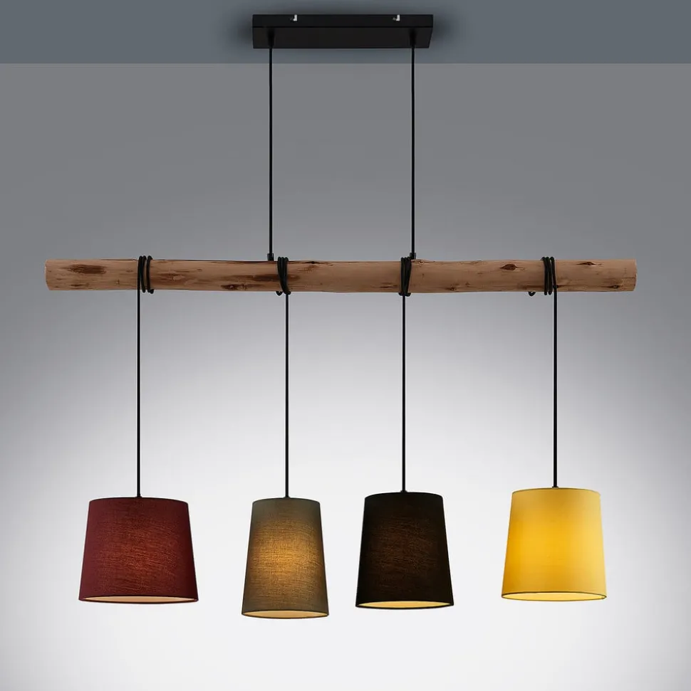 Lindby hanglamp Moskou , kleurrijk, textiel, hout, E27, 116 cm